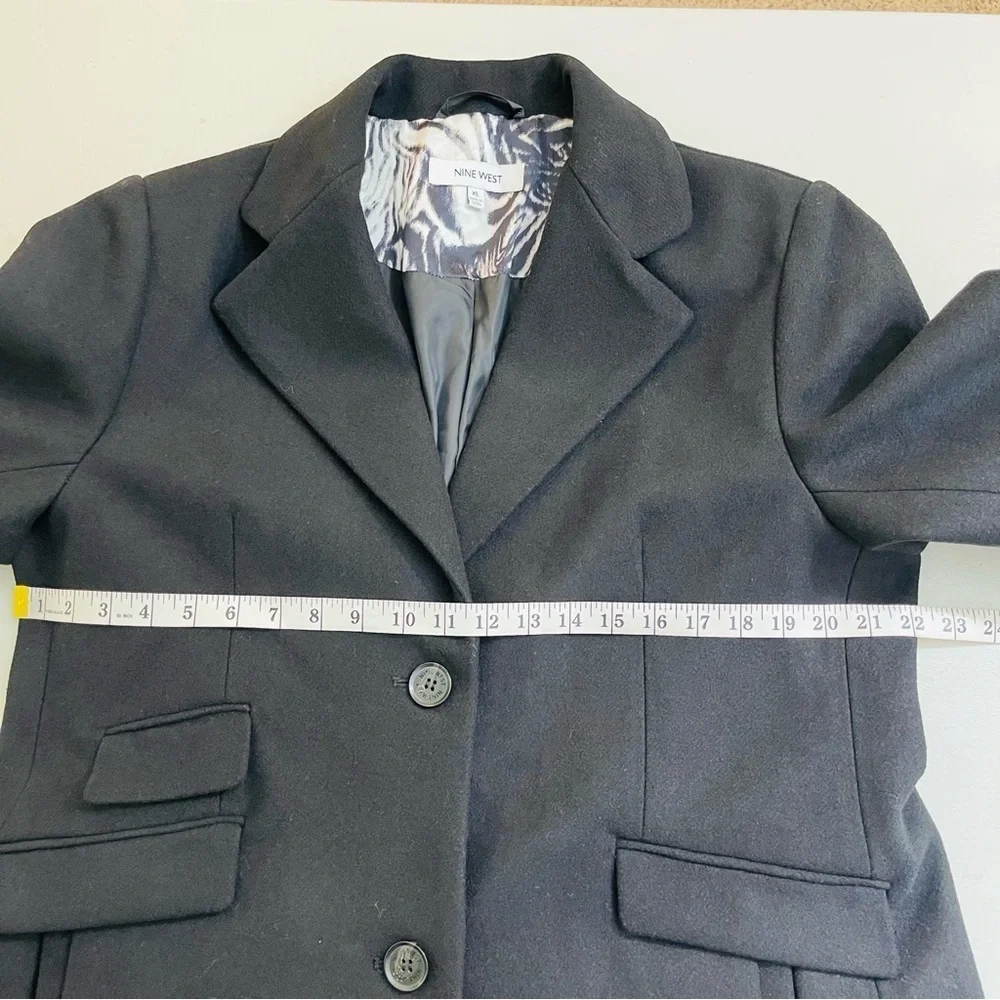 Nine West Wool Blend Long Sleeve Coat Women Size XL Black Pockets
